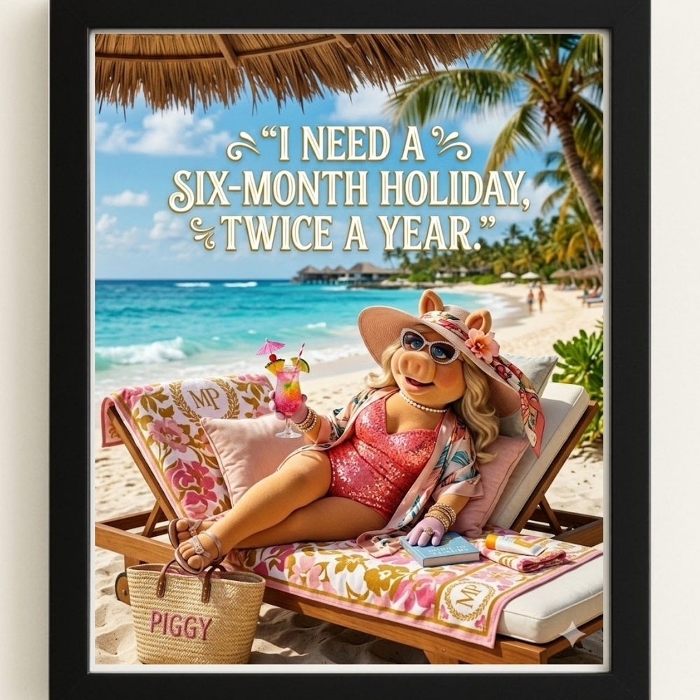 Framed Beach Poster with Miss Piggy In A Frame 8x10